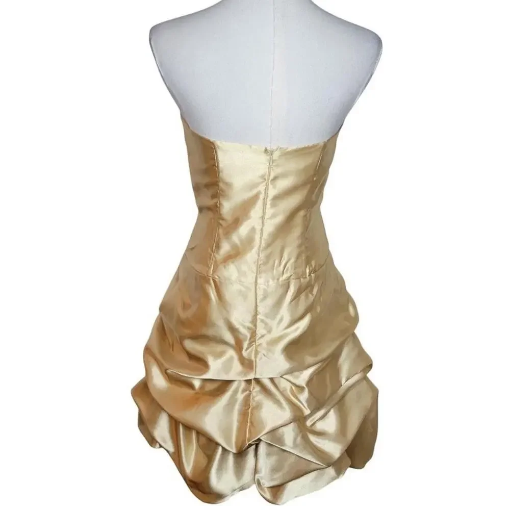 Vtg Jessica McClintock Gunne Sax Yellow satin mini bubble dress 80s Women 7 6 - Picture 3 of 14